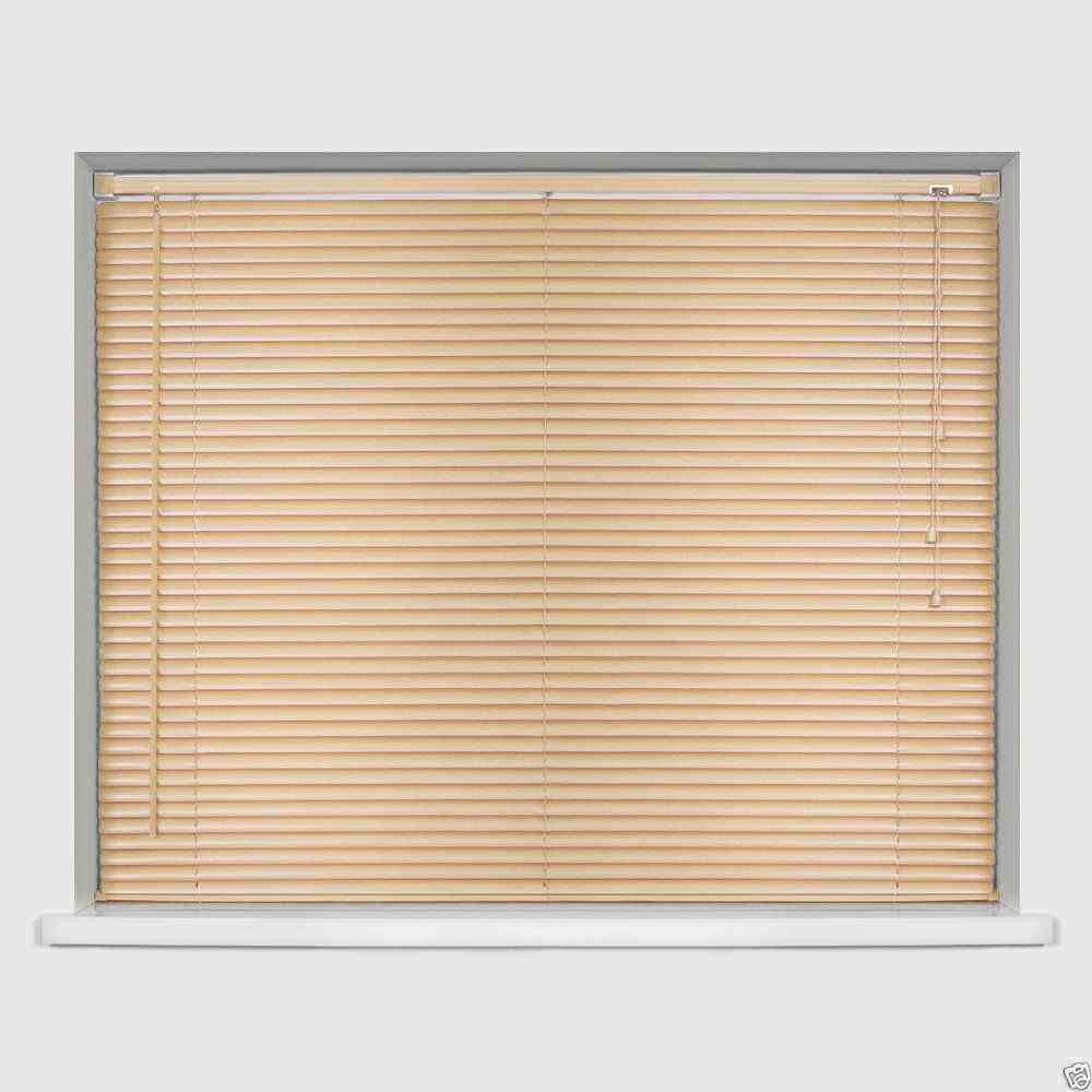Optimal Products Easy-Fit PVC Venetian Window Blinds Trimmable Home Office Blind New (Natural Wood Effect, 105cm x 150cm)