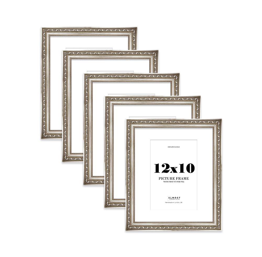 Silver Ornate Picture Frame 12x10 With 9x6 Mount for Photos - Wall & Table Display, Landscape or Portrait, 5 Pack