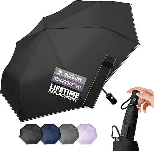 Compact Travel Windproof Umbrella, 43" Auto open/close Folding Quick Dry