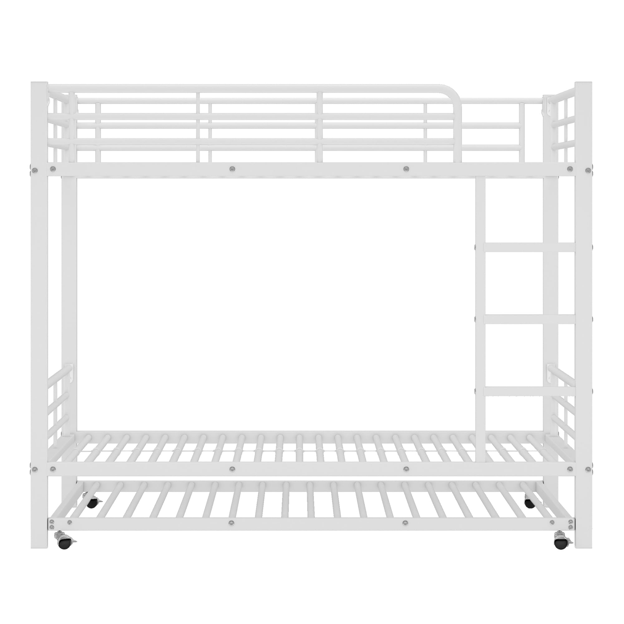 Moimhear Cama de hierro con litera, dimensiones 90x200 cm y 90x190 cm, adecuada para niños y adolescentes, con cama extraíble, cuatro rejillas laterales en la cama superior, blanco