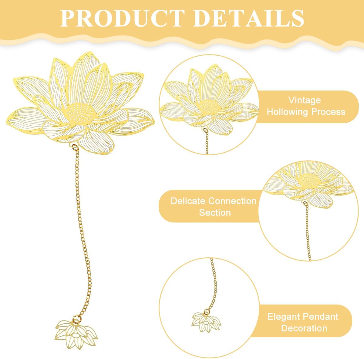 OFIFO® 4 Pcs Metal Bookmarks with Chain, Golden Floral Cutout, Vintage Page Markers for Books, Journals, Notebooks, Ideal Gift for Book Lovers, Students, Office Staff