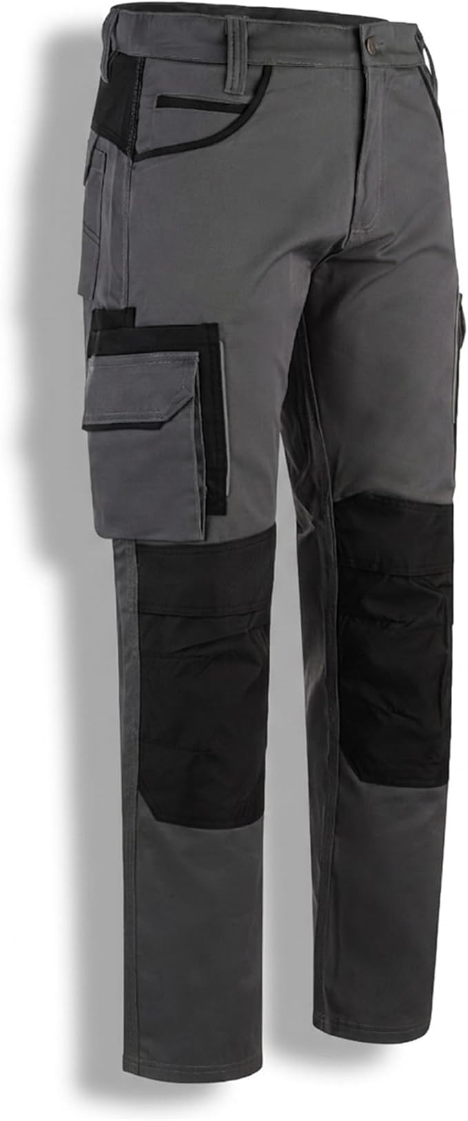 WrightFits Men Olympian Pro Work Trousers - Heavy Duty Safety Combat Cargo Pants - Cargo & Knee Pads Pockets Triple Stitched - Durable Workwear Black and Grey (30W - 42W)