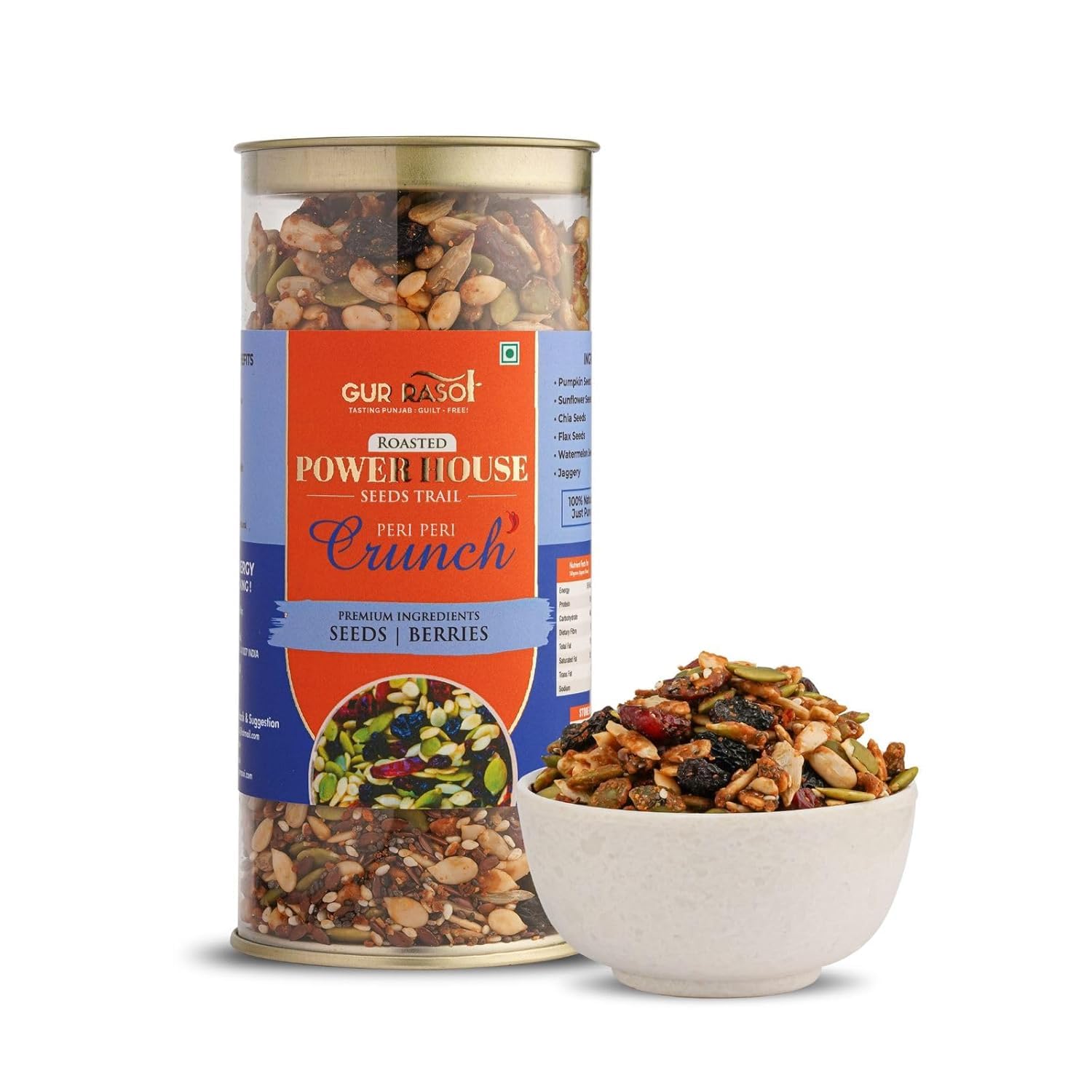 GUR RASOI Roasted Seeds & Berries Trail – Peri Peri Flavour, Protein-Rich Seeds, Tangy Berries & Natural Jaggery Crunch, Spicy Healthy Snack (225g)-image-17