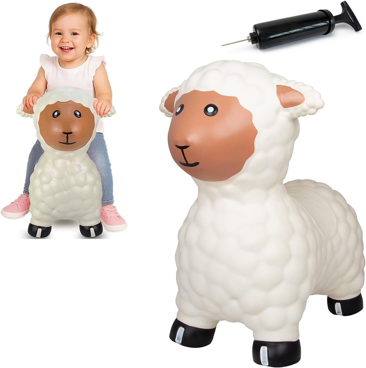 JAMARA 460590 Bouncy Sheep with Pump BPA-Free up to 50 kg, Promotes Balance and Motor Skills, Robust and Durable, Easy to Clean, White