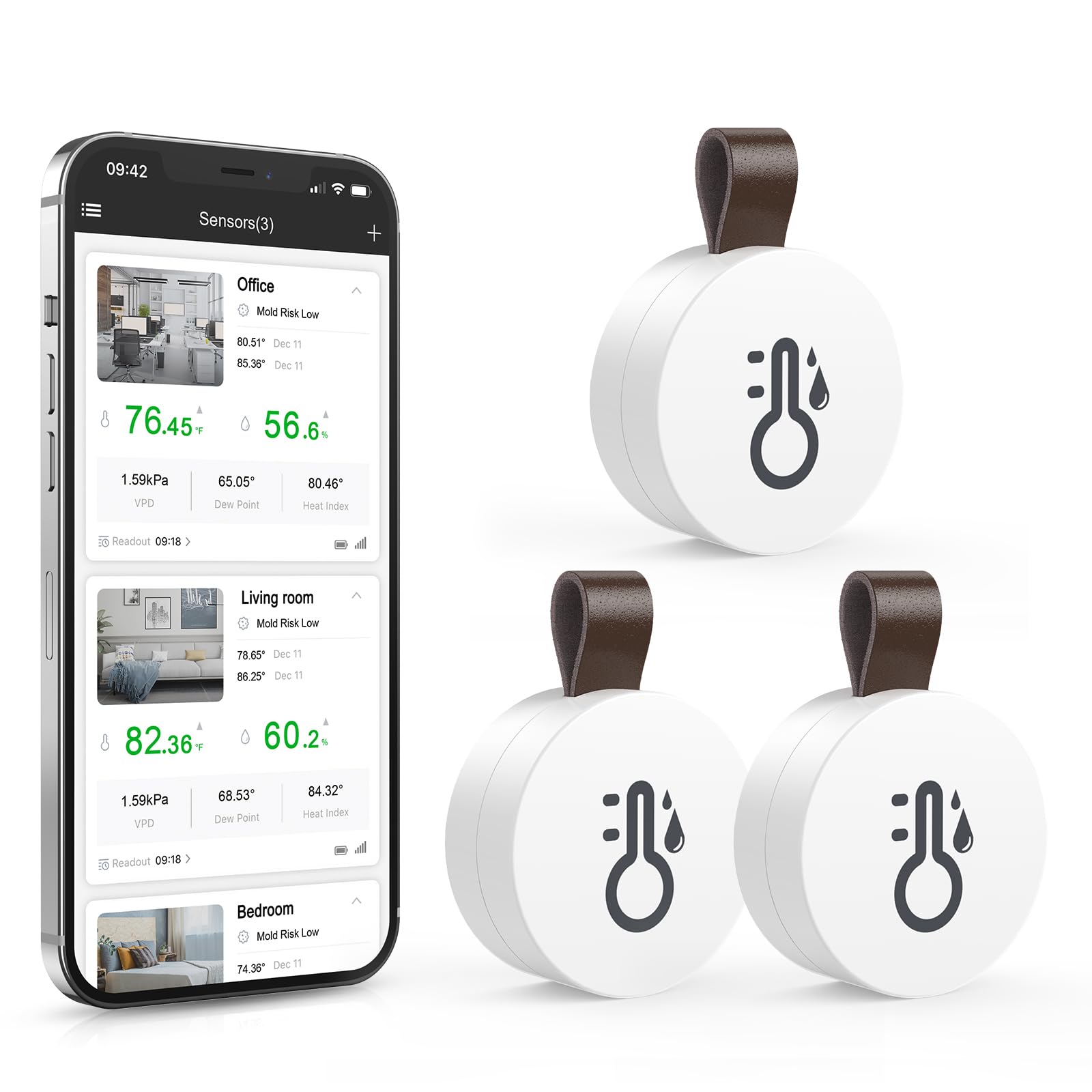 Termometr Bluetooth, higrometr, miernik temperatury i wilgotności powietrza z aplikacją i zapisem danych, cyfrowy czujnik temperatury do domu, szklarni, piwnicy, 3 sztuki