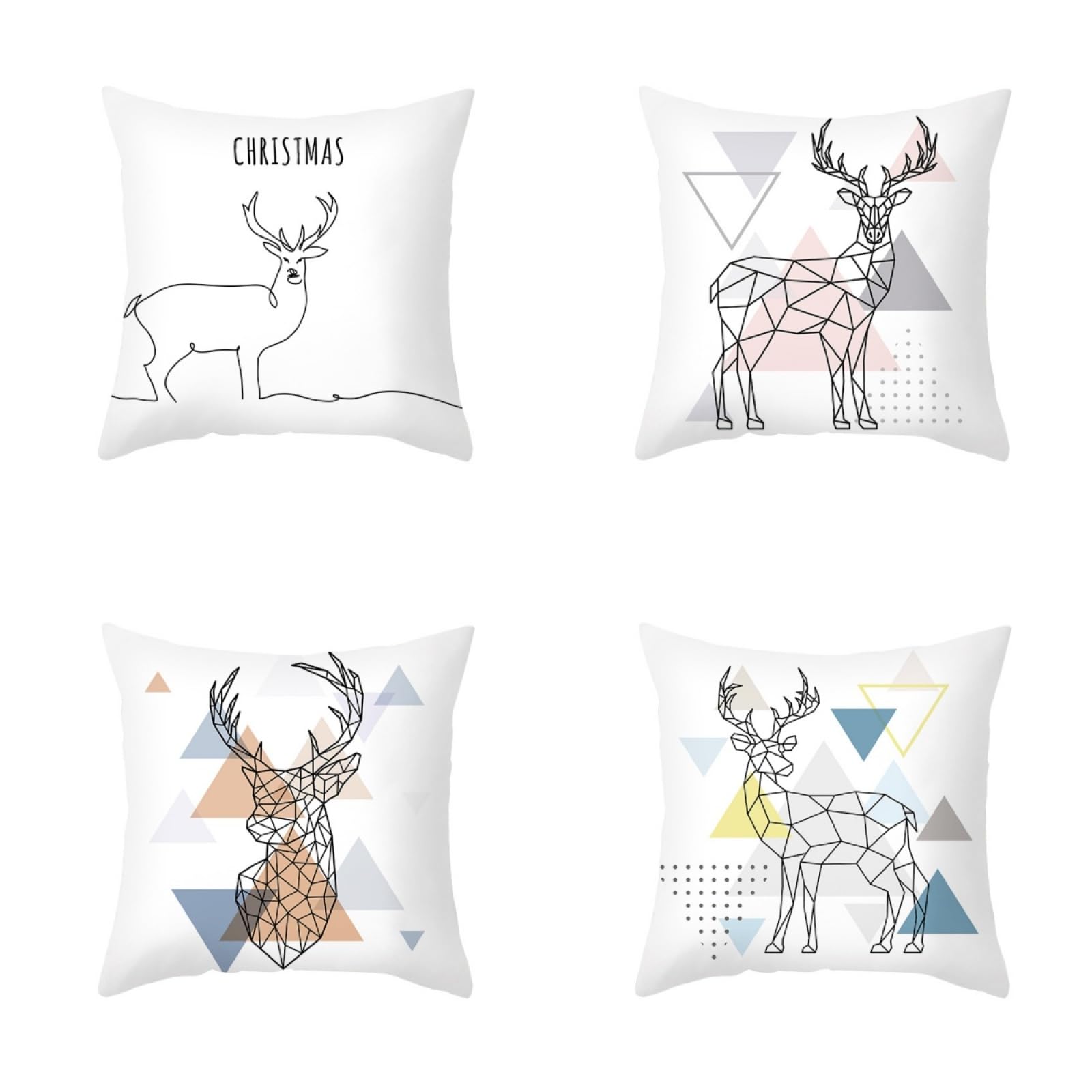 Pillow Cases 4 Pack White Animal Geometry Cushion Covers Soft Linen Cushions with Covers Included Washable Sofa Cushions with Invisible Zip Pillowcase Breathable Pillow Cover 50x50 Cushion Cover