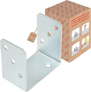 TRIBECCO® U-Pfostenschuh zum Aufschrauben U-Stützenschuh 91 x 60 x 105 mm für Vierkant-Holzpfosten feuerverzinkter Flachstahl 4 mm Pfosten-Verankerung zum Aufdübeln