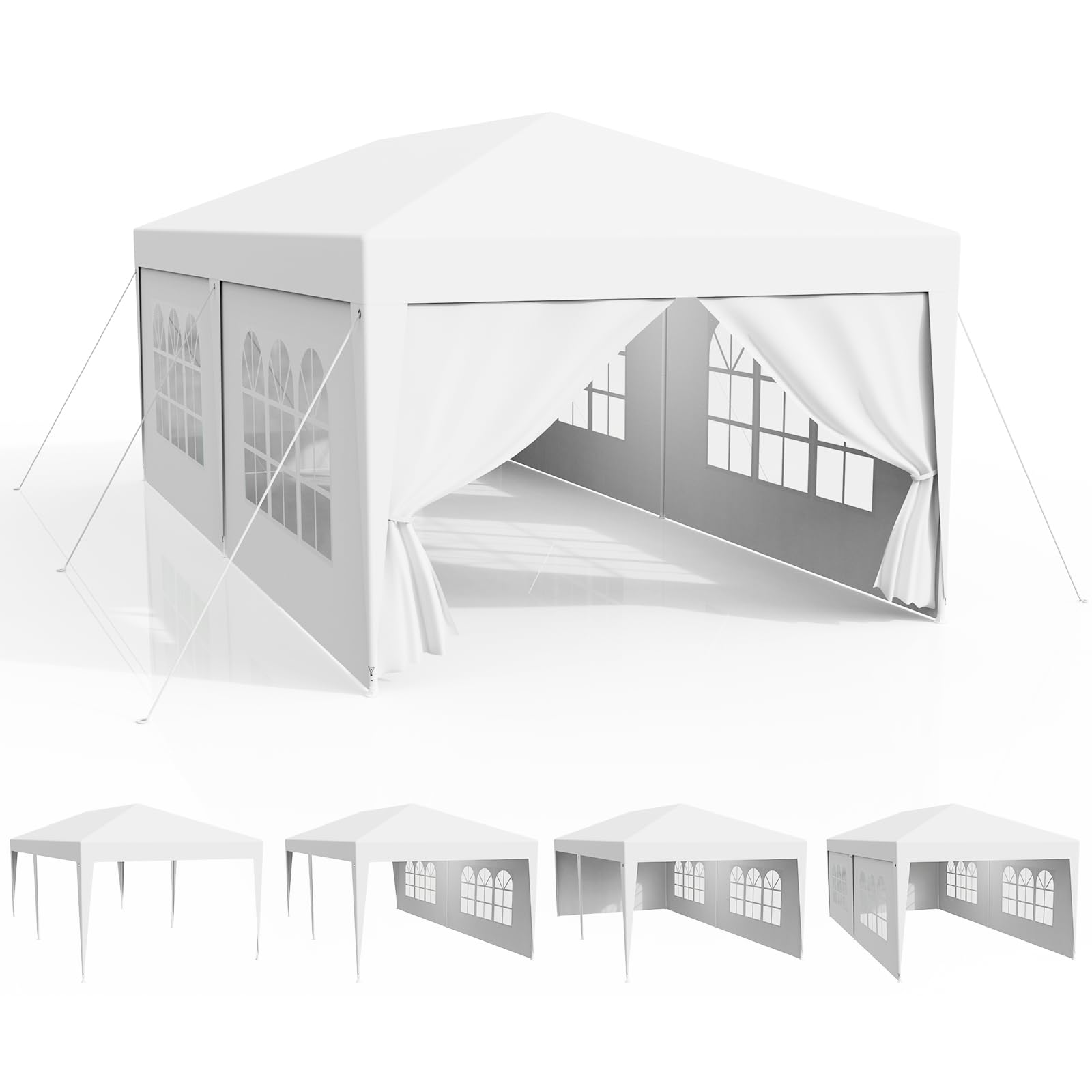 Tonnelle de Jardin Pliable 3x6, Pergola-PE Imperméable avec 4 Parois Latérales, Chapiteau UV 50+, Tente de Fête-Plage-Camping-Marché-Reception, Auvent avec Fenêtres, Chapiteau Cadres en Acier, Blanc
