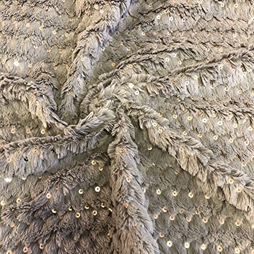 Tissu fausse fourrure paillettes grises 150x50cm pour couture et loisirs