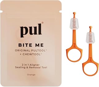 PUL Pack of 2 Reusable 2-in-1 Aligner Seating Chewie & Removal Tool — Compatible with Invisalign, Removable Braces, Retainers, Trays – Easy-to-Use Remover & Chew, Dental & Oral Hygiene Care – Orange