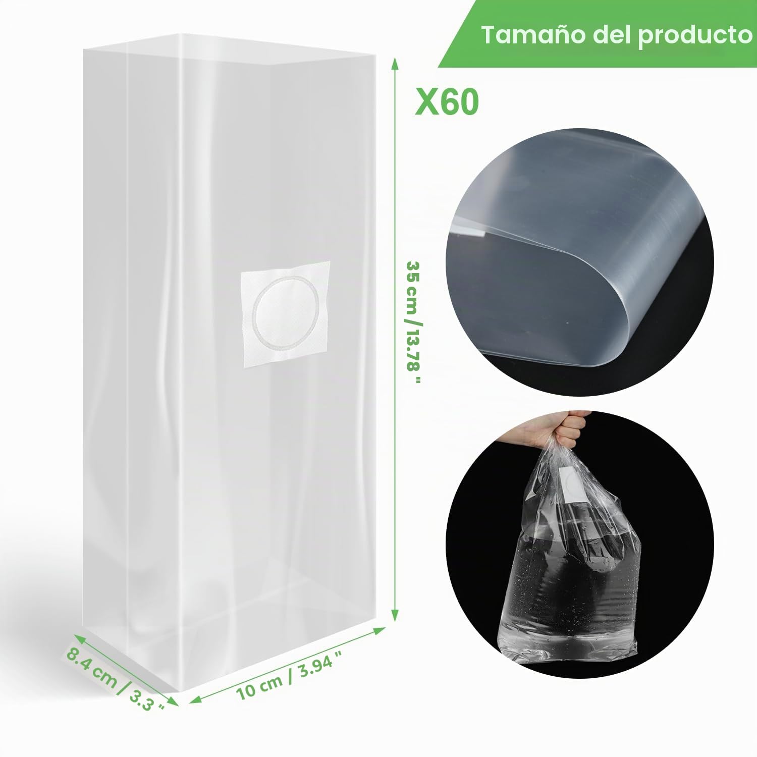 60 Piezas Bolsas de Cultivo de Hongos de 18 x 35 cm con Filtro Transparentes Juego de Cultivo de Hongos Saco de Cultivo de Setas Bolsa de Cultivo de Setas Accesorios para Cultivo