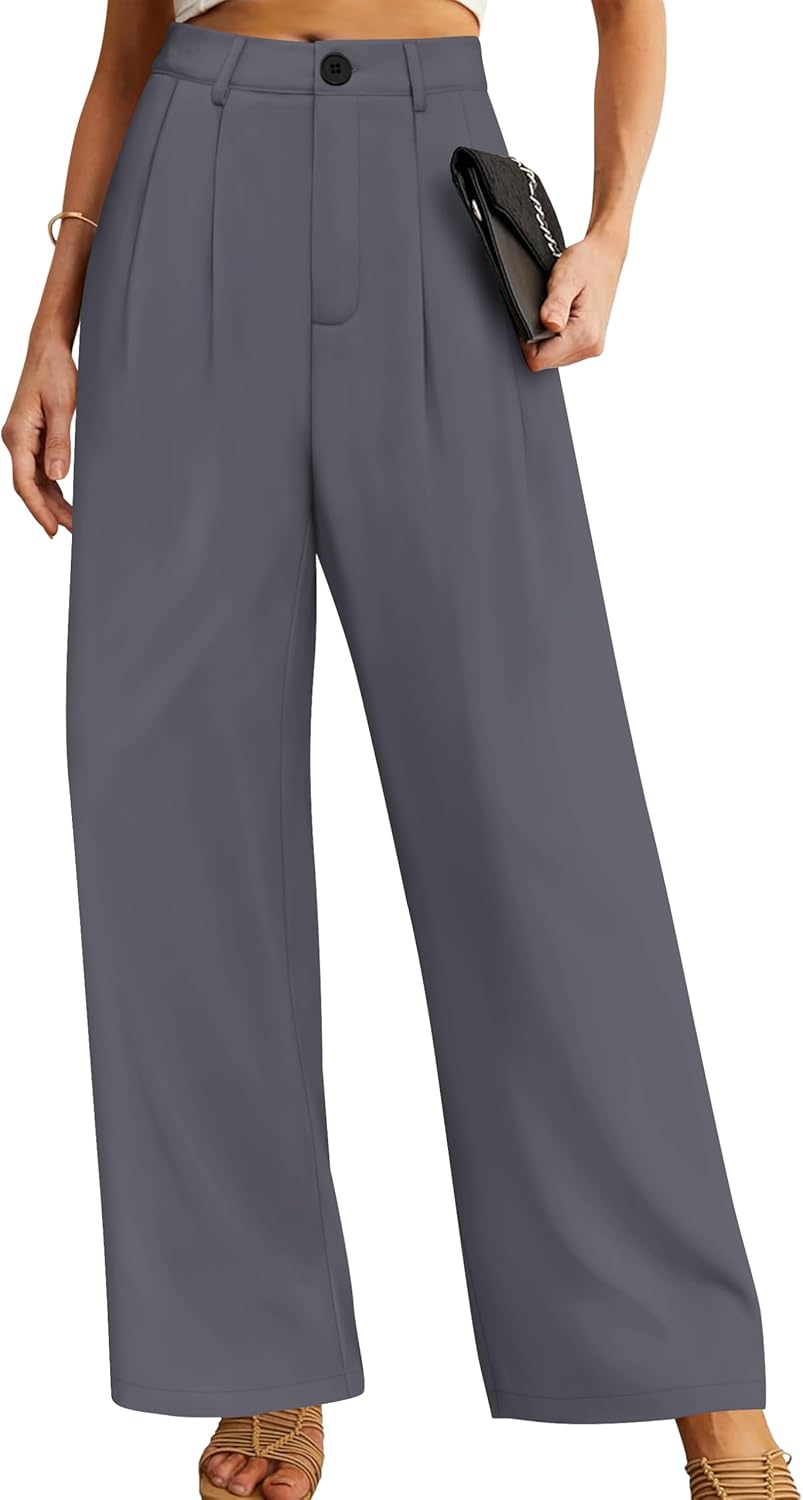 Wide Leg Pants for Women Business Casual Palazzo Pant High Waisted Dressy Flowy Work Office Trousers with Pockets