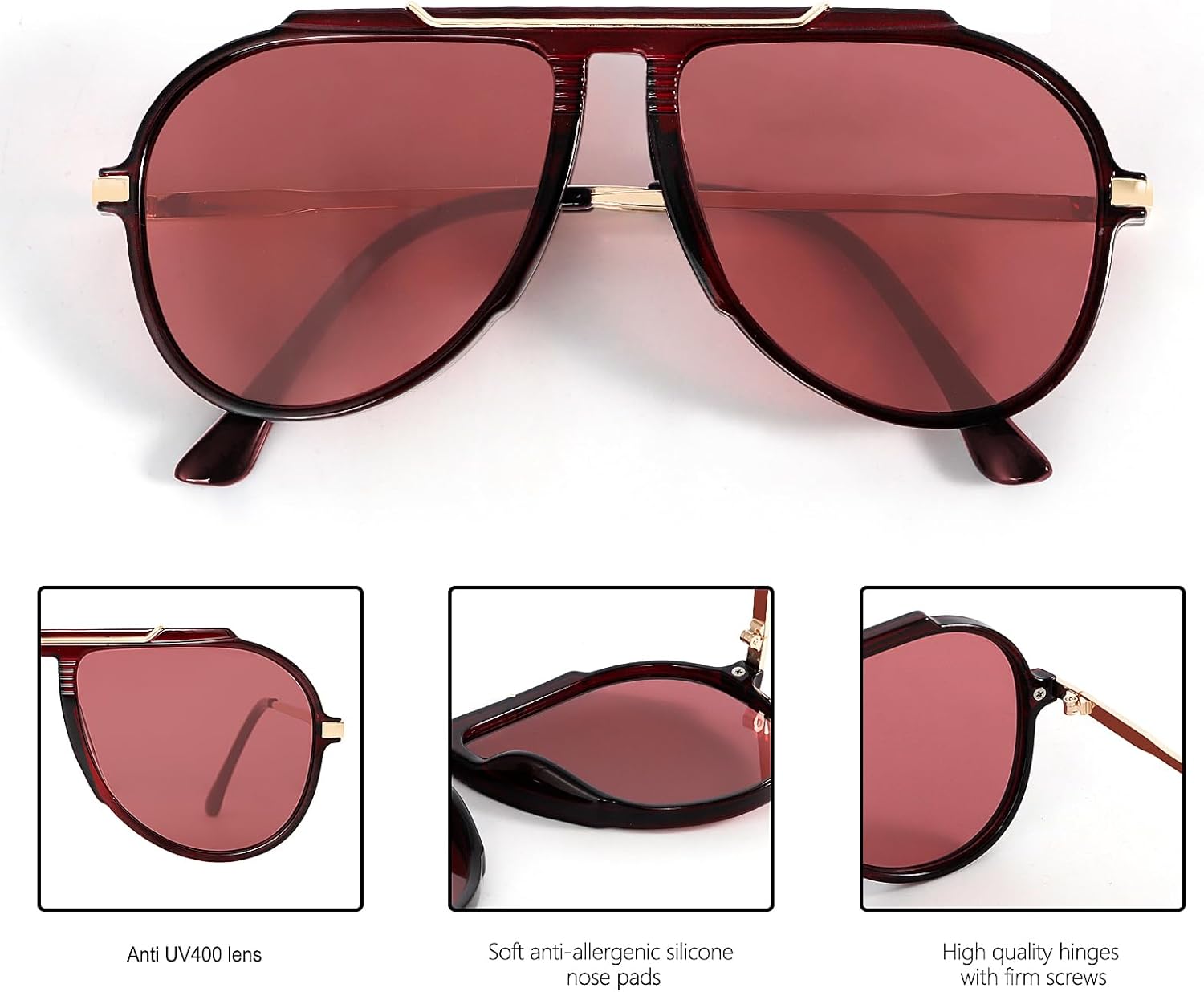 Oversized Aviator Sunglasses for Women Men 2026 70s Retro Gold Metal Sun Glasses Tangle Free Square Aviators - Image 4