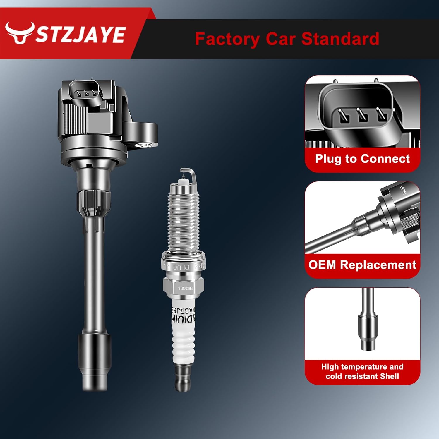 UF781 Ignition Coil Packs and Iridium Spark Plugs Kit Compatible with Honda for Accord 2.0 L 2017-2021, for Civic 1.5 L 2016-2021, for RDX 2.0 L 2019-2021,for TLX for CR-V 3052059B013