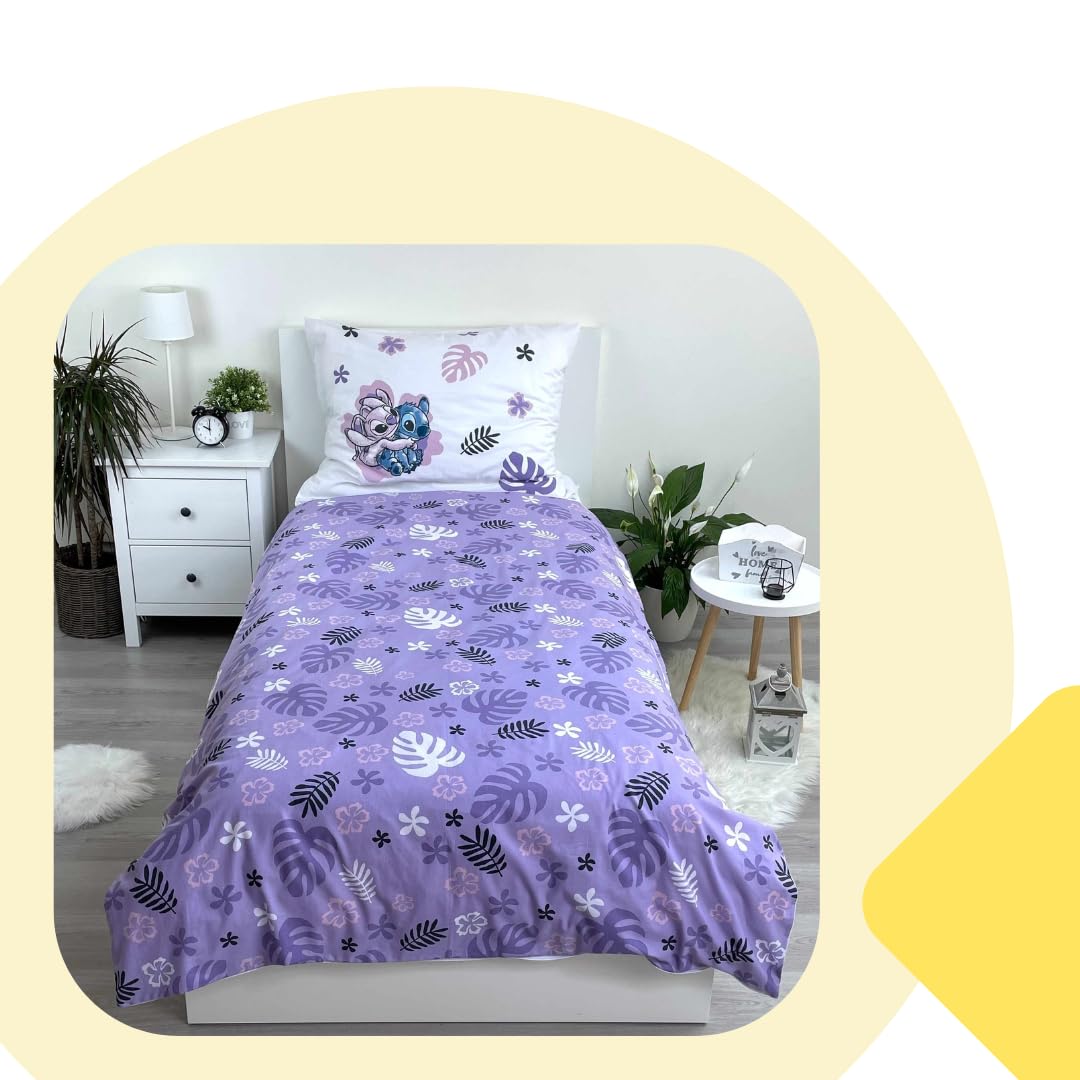 My sweety pop - Juego de cama para niña Lilo&Stitch de 2 piezas, funda de edredón reversible, 140 x 200 cm, funda de almohada, 70 x 90 cm, algodón, color morado y blanco