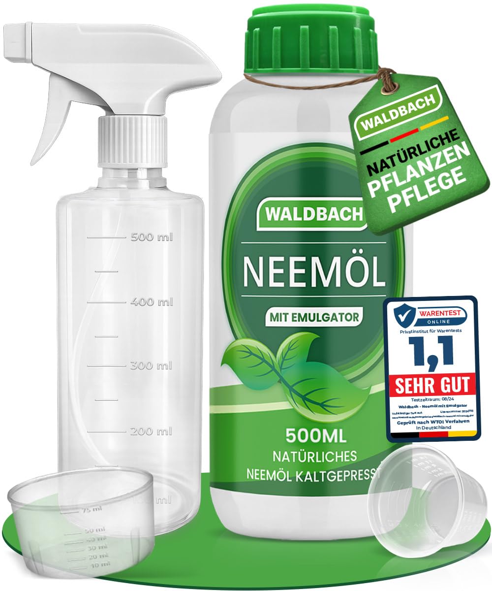 Neemöl mit Emulgator 500ml, inkl. Sprühflasche und 2x Messbecher