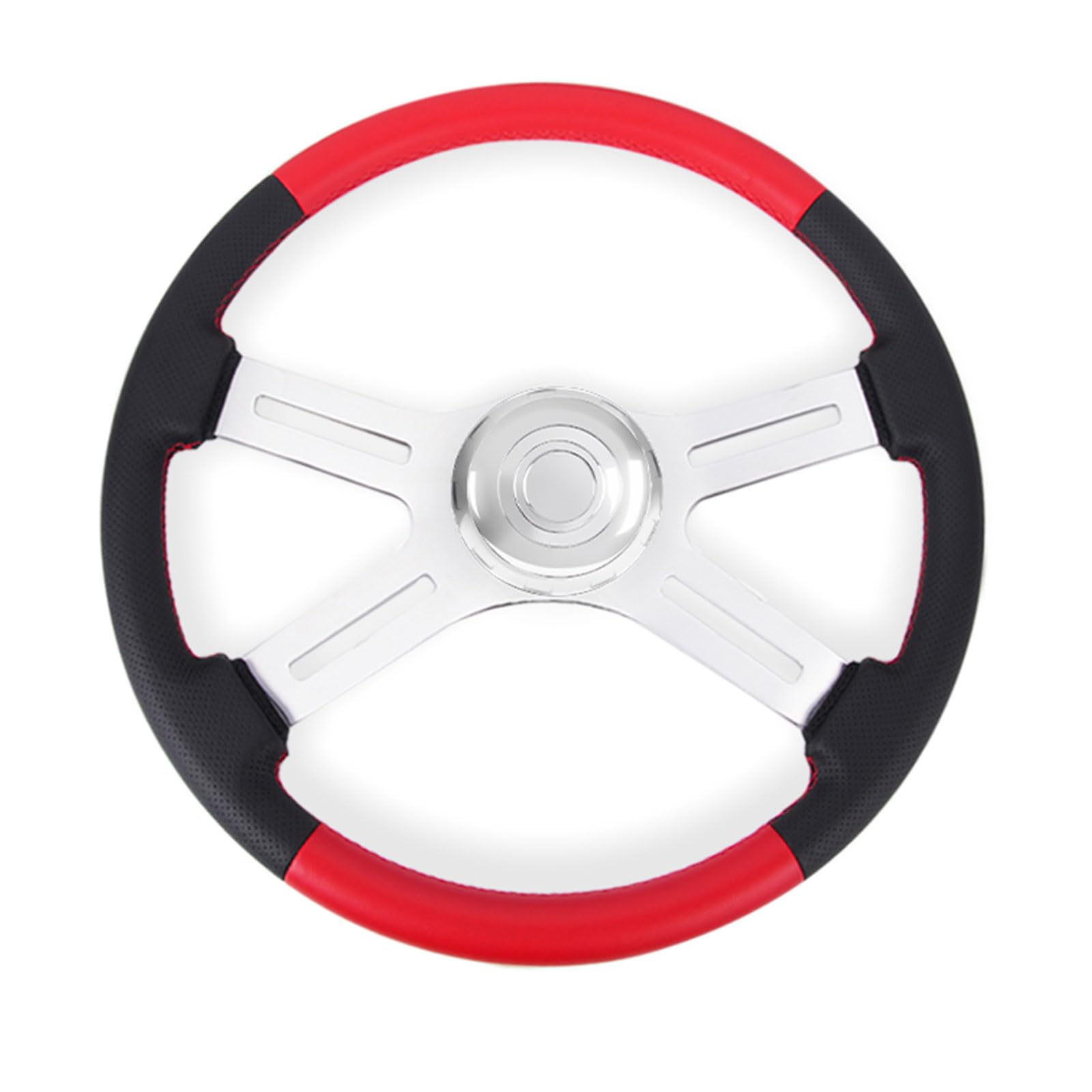 RASTP 18" Truck Steering Wheel, 4-Spoke Aluminium Chrome Leather Truck Steering Wheel For Kenworth, Peterbilt, Volvo,Freightliner(Red)