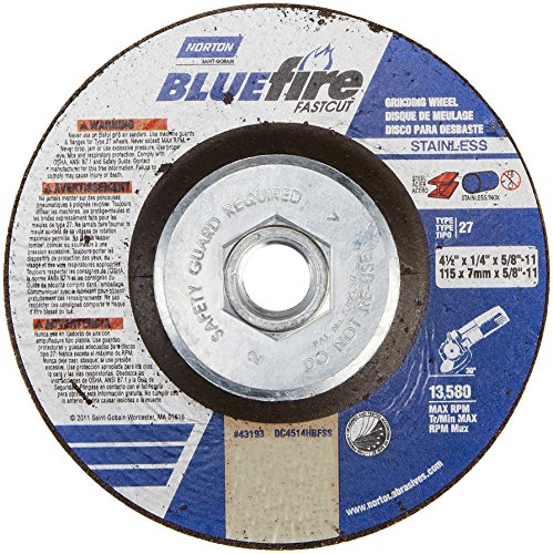 Norton Blue Fire Plus Fast Cut Depressed Center Abrasive Wheel, Type 27, Zirconia Alumina and Aluminum Oxide, 5/8