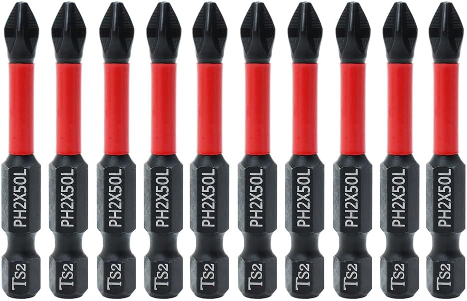 10 Pack Phillips PH2 Magnetic Anti Slip Screwdriver Bit Set 2" L TS2 Toolsteel HRC63 Anti-Slip Long Drill Bits 1/4 Hex Shank Cross Single and Double Head Bits Screw Impact Driver Bits