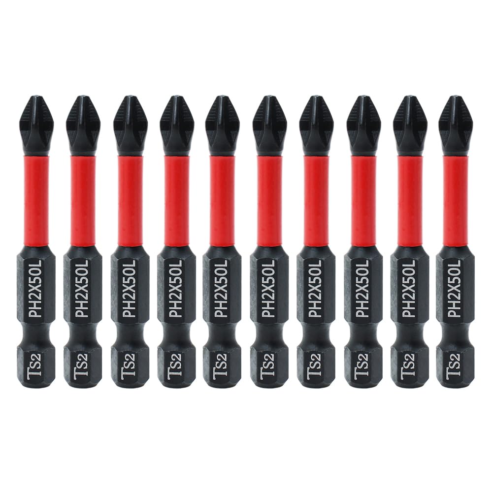 AUTOTOOLHOME 10 Pack Phillips PH2 Magnetic Anti Slip Screwdriver Bit Set 2" L TS2 Toolsteel HRC63 Anti-Slip Long Drill Bits 1/4 Hex Shank Cross Single and Double Head Bits Screw Impact Driver Bits
