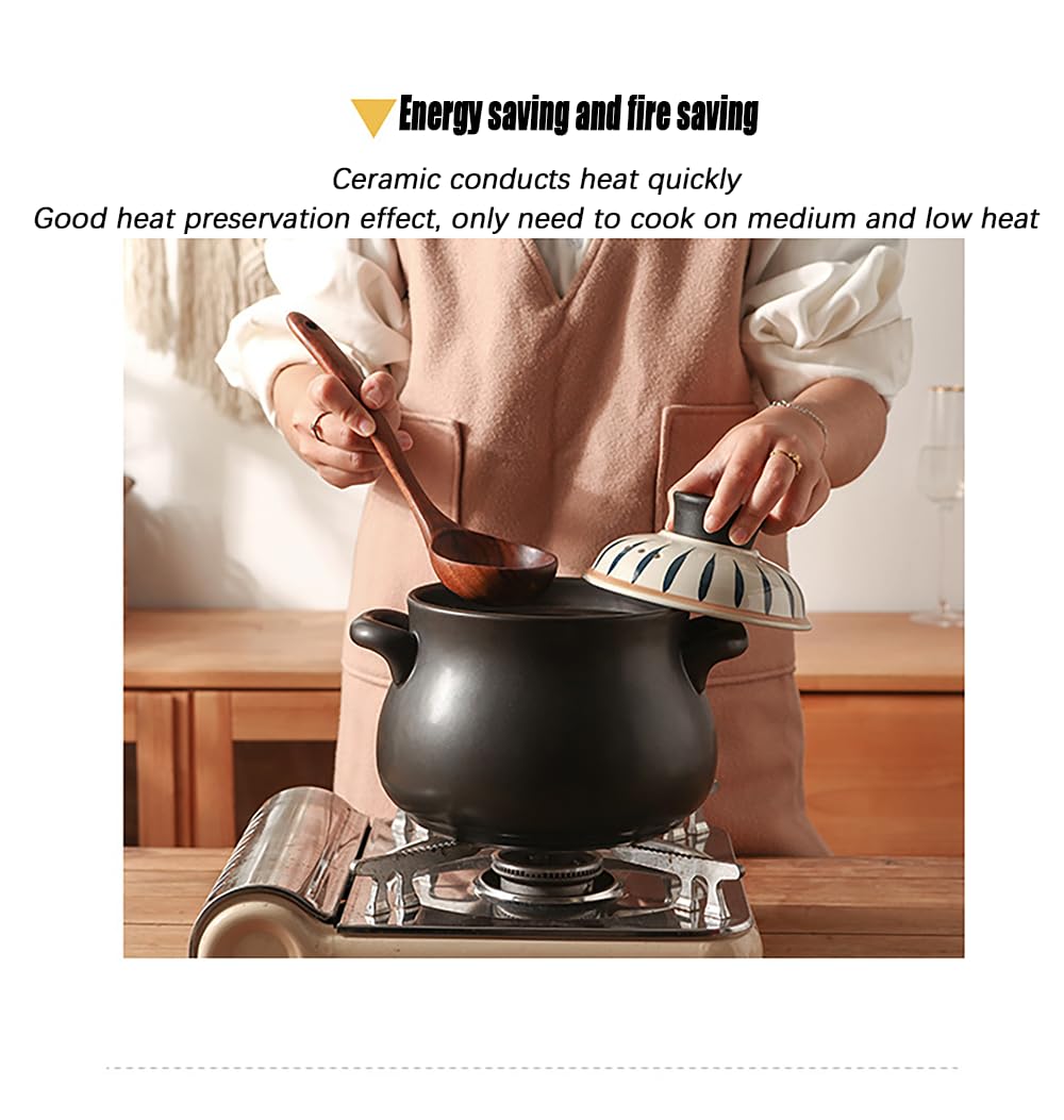 Ceramiczny garnek do duszenia, Ceramiczny czarny garnek gliniany do zapiekania z pokrywką(4.5l)