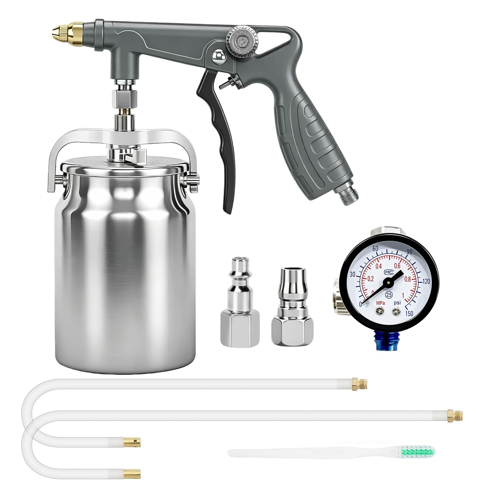 Unterbodenschutz-Spritzpistole mit Saugnapf 360° geradem Spritzschlauch 1000ml Aluminiumbecher Druckbecherpistole