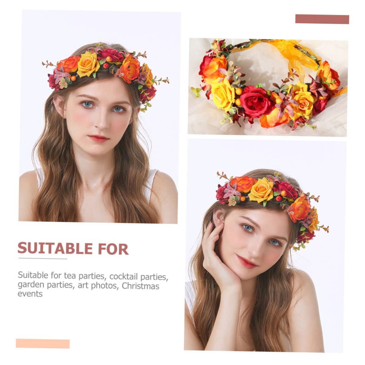 FRCOLOR 3St Simulations blumen haarband wedding hair accessories hochzeits haarschmuck headband Rosenhaarband Stirnband für Mädchen Blumenkranz Haarband mit Rose Blumenkrone Stoff