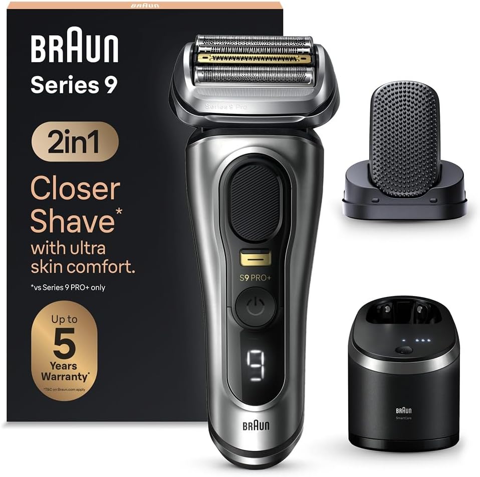 Braun Series 9 Pro+ Afeitadora El&eacute;ctrica Hombre, M&aacute;quina de Afeitar Barba, Cabezal ProComfort, 9597cc, Plata, El embalaje puede variar