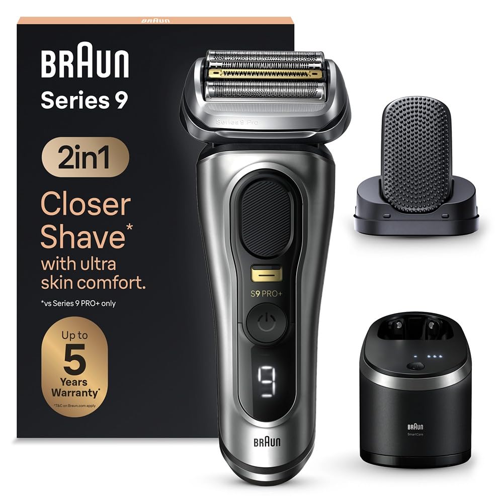 Braun Series 9 Pro+ Afeitadora El&eacute;ctrica Hombre, M&aacute;quina de Afeitar Barba, Cabezal ProComfort, 9597cc, Plata, El embalaje puede variar