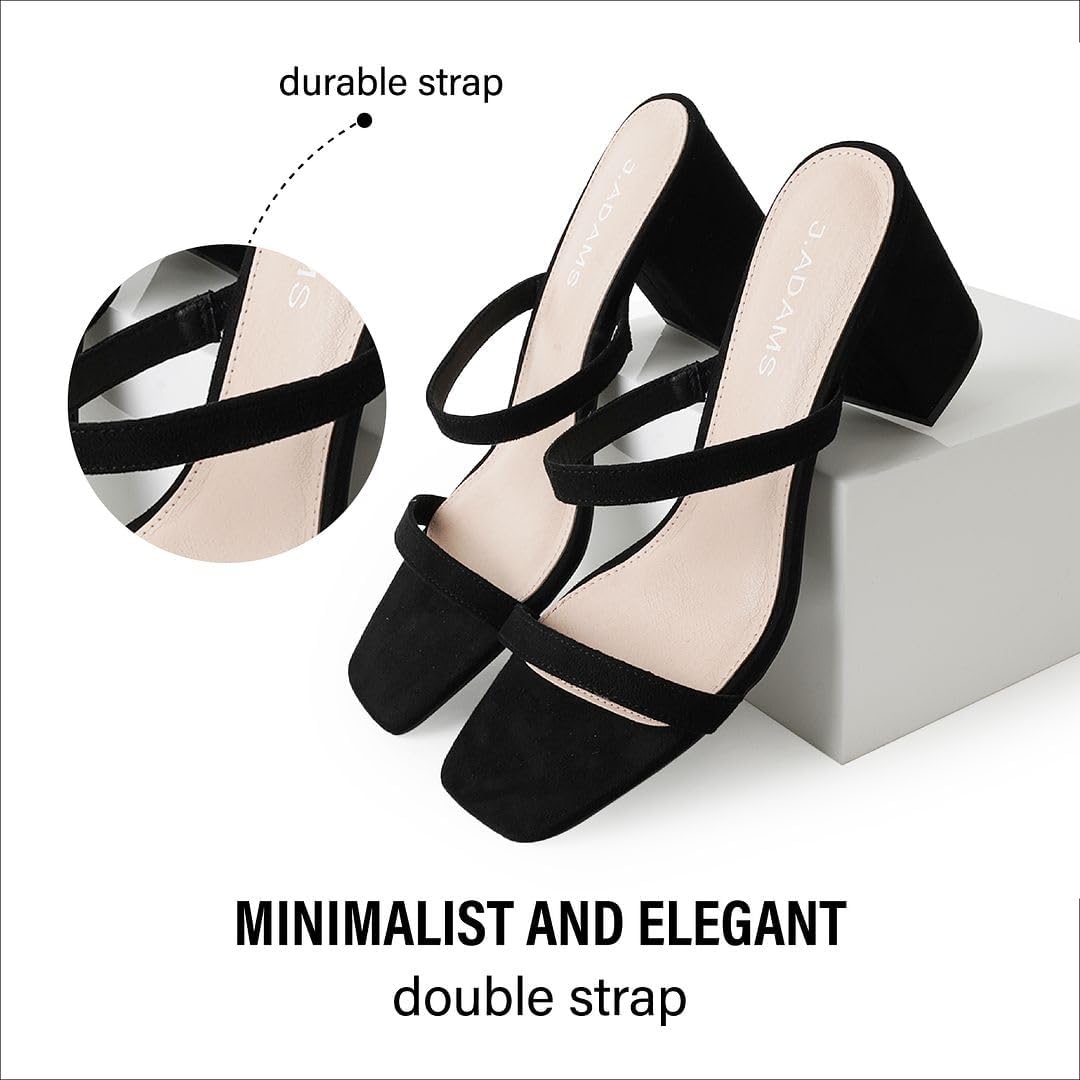 J. Adams Stormi Heeled Sandals Women Dressy Summer Flat Mules- Square Toe Double Band Low Block Heel Sandals - Chunky Sandals for Women - Summer Sandals, Womens Dress Sandals, Women's Heeled Sandals, - Image 4