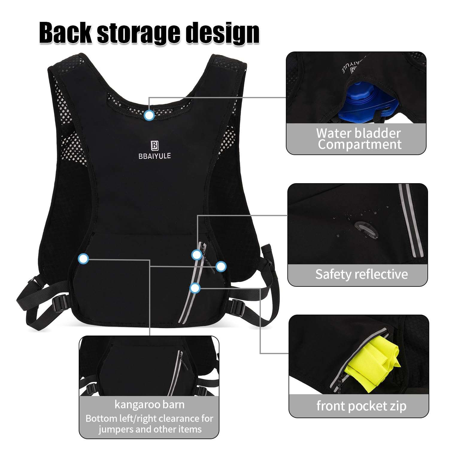 BBAIYULE Sac à dos d'hydratation avec poche d'hydratation, gilet de course pour homme et