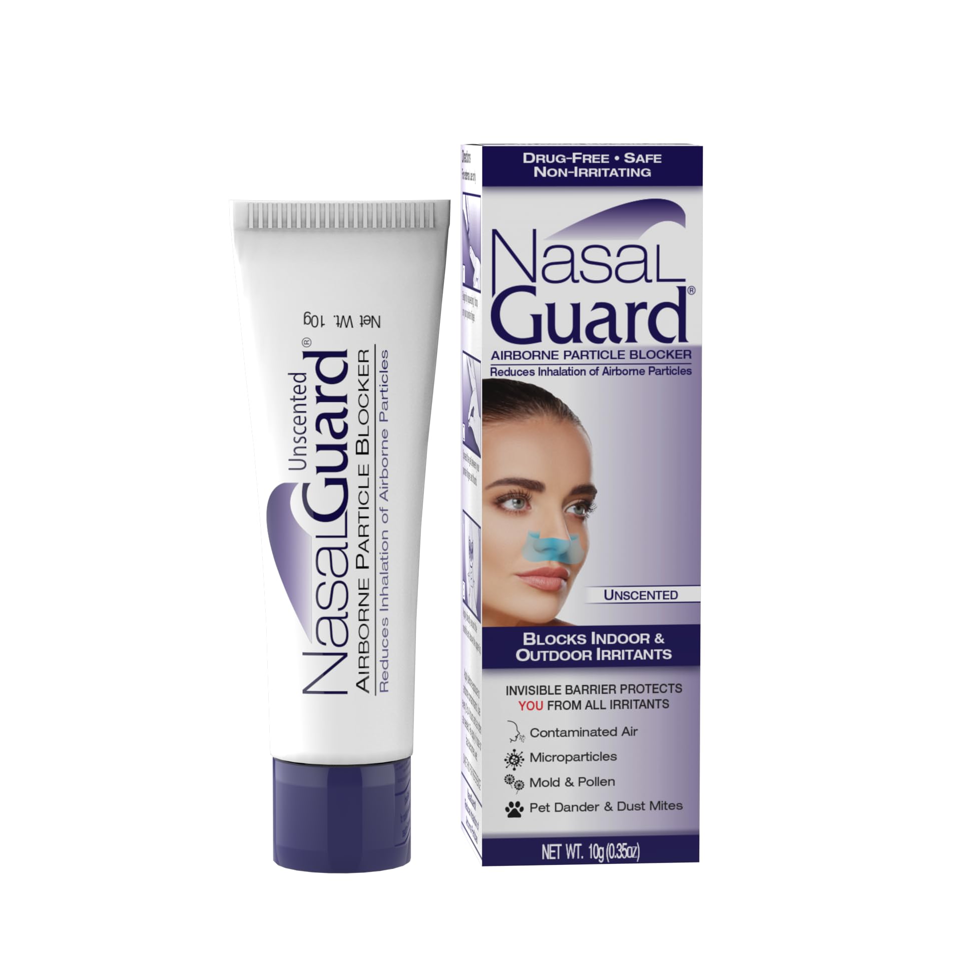NasalGuard Allergy Relief and Allergen Blocker Nasal Gel - Drug-Free and Proven Safe for Pollen Allergy Sufferers, Approved for Airplane Travel (10 Gram, Unscented)