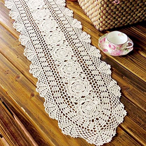 Kepswet 100% Cotton Handmade Crochet Lace Oval Table Runner Blue 12X48 Inch #TOP1