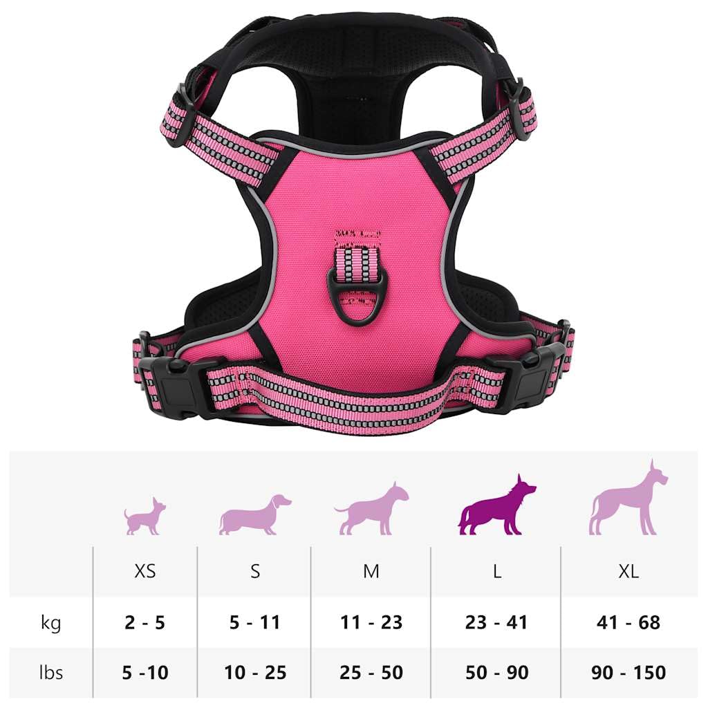 Pettorina con Guinzaglio e Collare Regolabile in Poliestere Rosa L 4 Cinghie Riflettente con Maniglia di Sicurezza per Cuccioli e Animali Domestici Ideale per Allenamento e Passeggiata