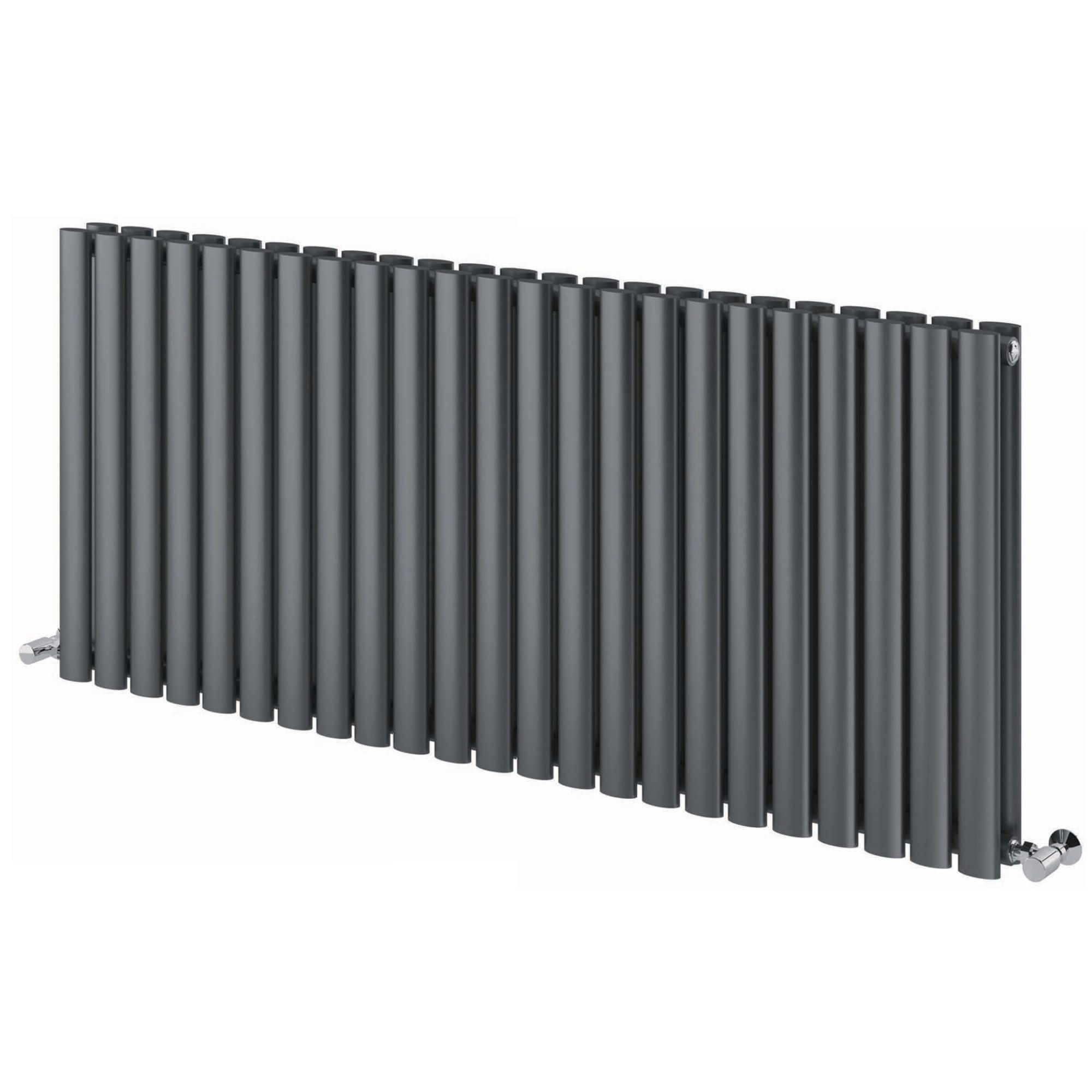 Go Bathrooms Horizontal Radiator 600 x 1360mm Anthracite Oval Double Column Central Heating Under Window Radiator Grey Horizontal Kitchen Radiator