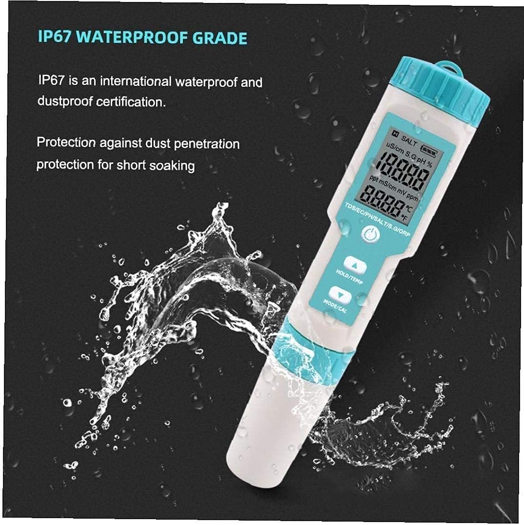 Preciso 7 en 1 pH TDS EC ORP Salinity SG Termómetro Sky Blue Water Quality Tester Pen Práctico Detector de Calidad del Agua