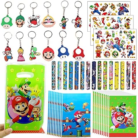 wukou 51pcs Super Mario Bros Party Favors Slap Bracelets Keychain Tattoos Party Bags Kids Boy Gaming On Themed Birthday Party Supplies Candy Rewards Treat Pinata Gift Goodie Bag Fillers Cover