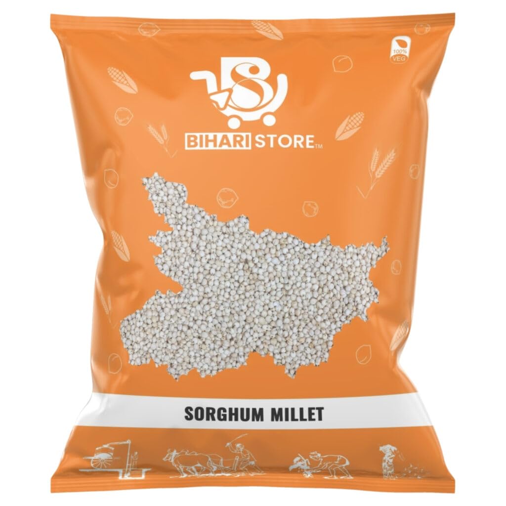 BIHARI STORE Premium Sorghum Millet by Bihari Store | 100% Natural Jowar Whole Grain | Rich in Protein, Fiber & Essential Minerals | Gluten-Free & Easy to Digest Superfood for Healthy Meals (500g)