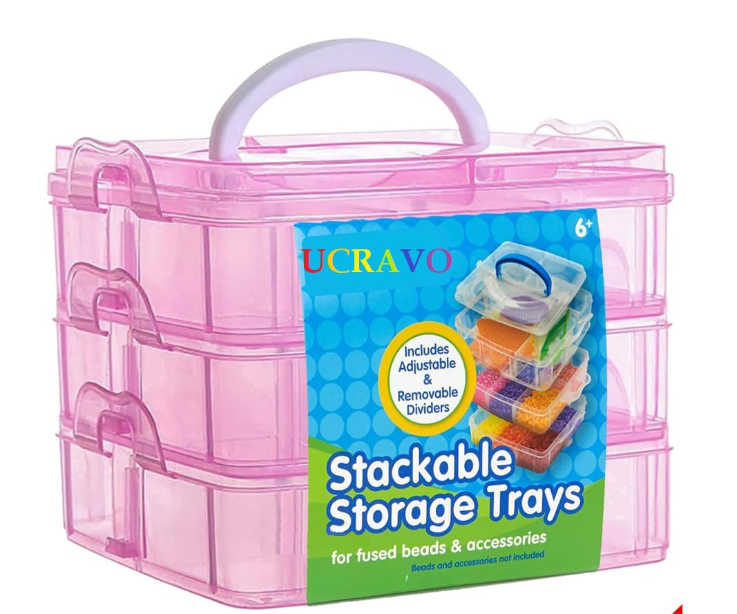 UCRAVO 1 PCS Plastic 3-Layer Jewelry Organizer Box with 18 Adjustable Dividers, Clear Transparent Storage Box with Collapsible & Removable Dividers, Stackable Toy Organizer Storage Case (PINK)-picture-38