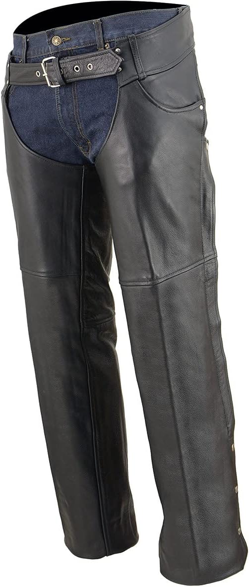 Milwaukee Leather Chaps for Men's Black Premium Leather- Classic Jean Style Pockets Motorcycle Riders Chap- LKM5781 - Image 4