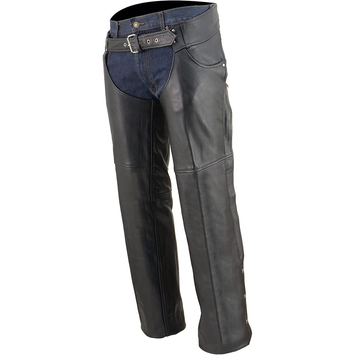 Milwaukee Leather LKM5781 Herren-Chaps aus schwarzem Leder mit Jeans-Taschen
