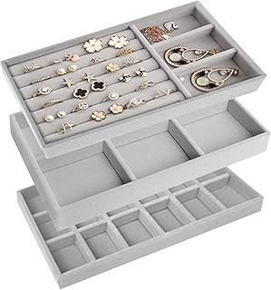 YIQXKOUY 3 Pack Stackable Jewelry Showcase Display Drawer Organizer Jewelry Storage Display Trays Showcase For Drawer for Necklace Bracelet Rings Brooch Watch for Women Girls