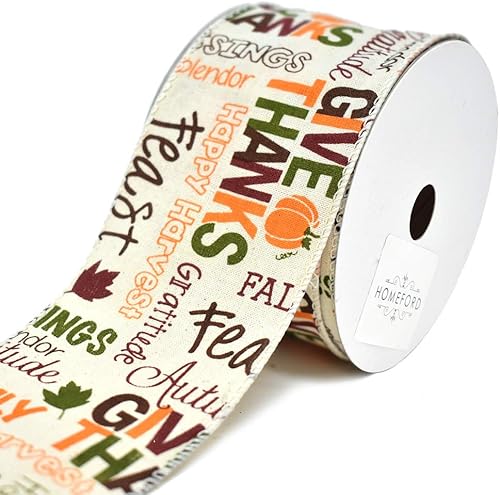 Homeford Happy Thanksgiving - Cinta de muselina con borde con alambre, marfil, 2-12 pulgadas