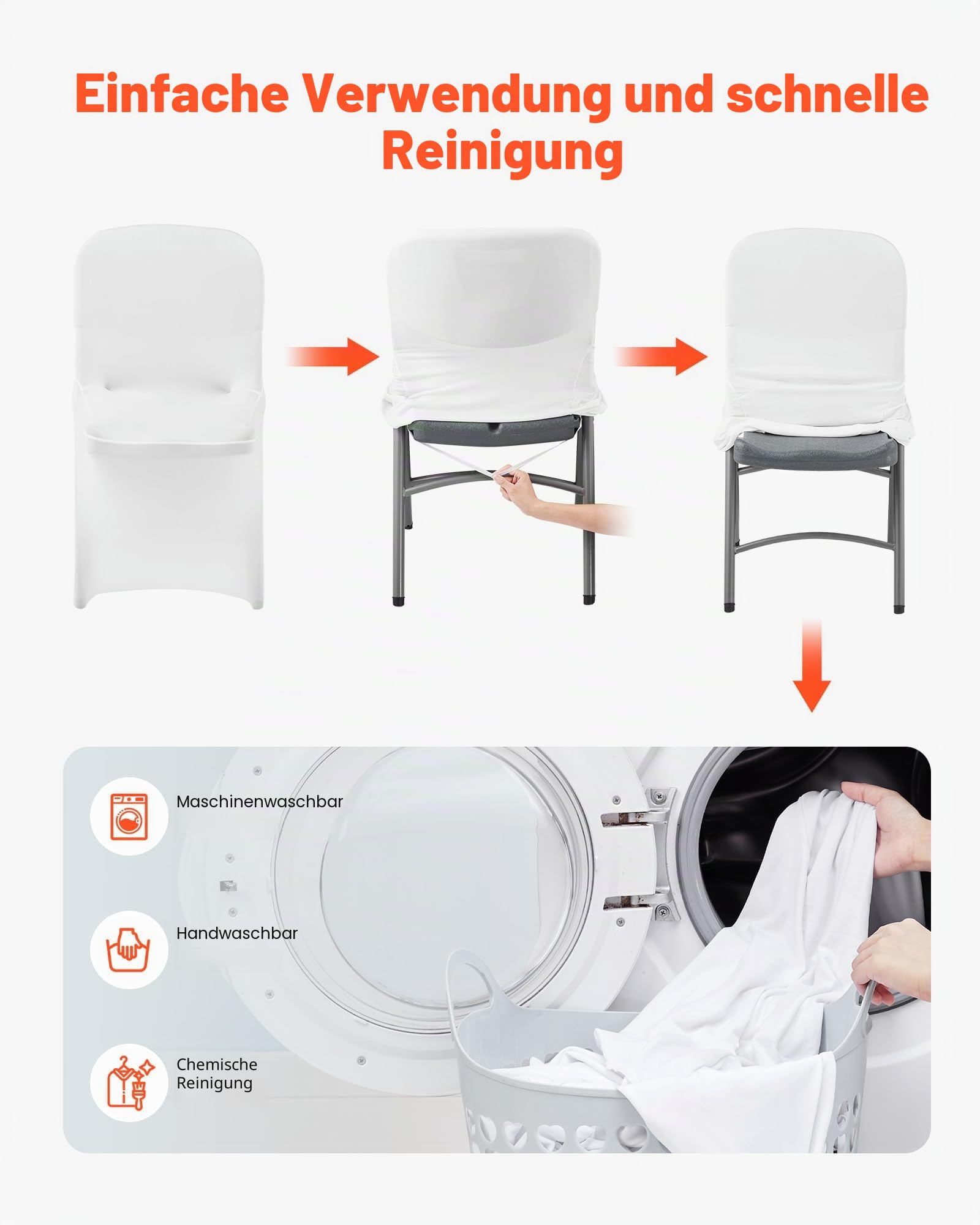 VEVOR Stuhlhussen Stuhlbezug 30 STK. waschbarer & Abnehmbarer Stuhlüberzug aus Polyester-Spandex für Hochzeitsfeiern Esszimmerbankette Restaurant, passend für Stühle (46 x 50 x 86 cm) Weiß