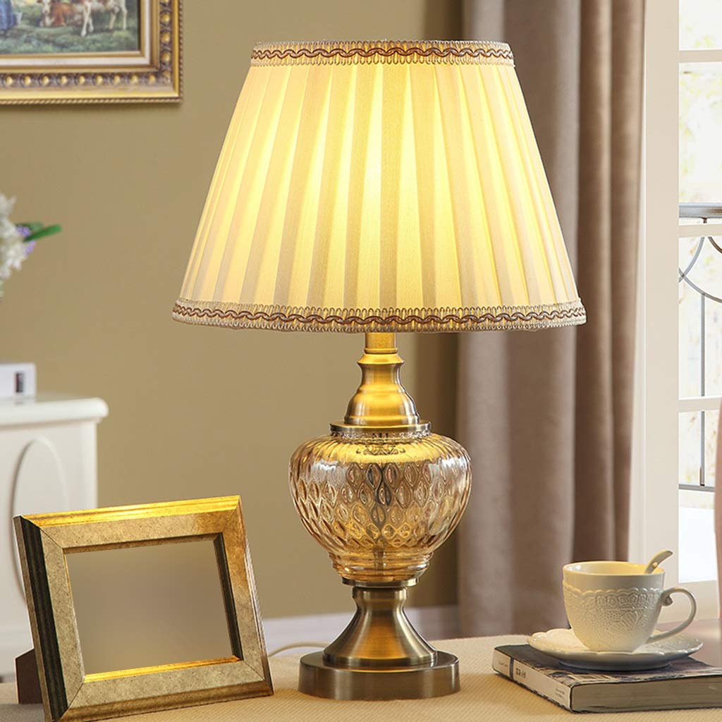 Lámpara de Mesa Lámpara de Escritorio de Gama Alta, Cristal Transparente Base de Oro Plisada Lámpara de Escritorio Lámpara de Escritorio Bar Café Lámpara de Escritorio E27 Control de Botón Lámpa
