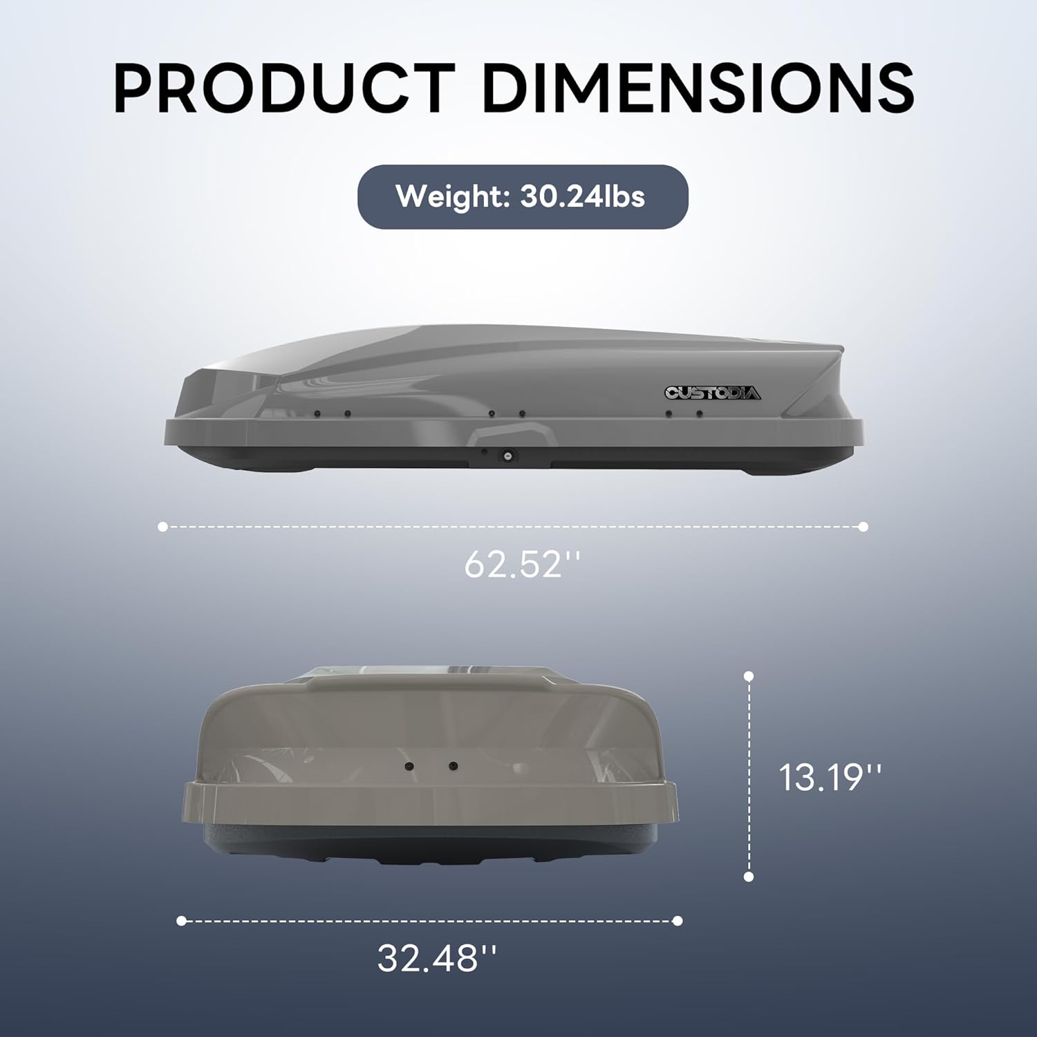 Rooftop Cargo Carrier, Hard Shell Roof Box 62.52'' x 32.48'' x 13.19'', Free Installation Fits 3” Wide Cross Bars for Cars, SUVs, Truck, Gray