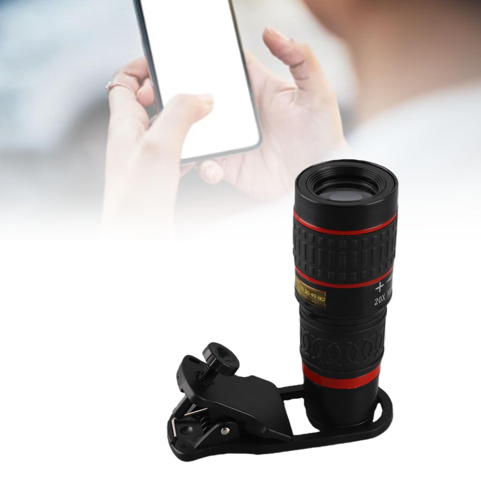 Objectif Zoom pour téléphone Portable, Objectif Zoom 20x Longue focale avec Clip pour Smartphone, Tablette, PC Noir