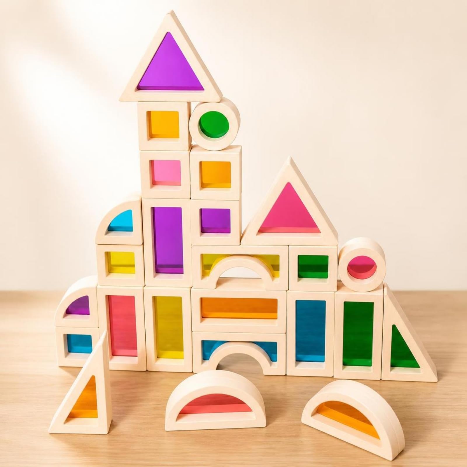 25 Piè Blocs Crbe-en-Ciel Éducatif | Acryliques, Jeu Construction crbe-en-Ciel, Transparents, J, pr École Maternelle