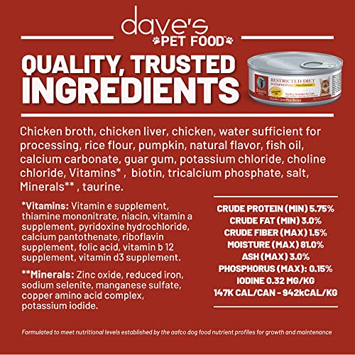 Dave's Pet Food Kidney Support Wet Canned Cat Food For Renal Health (Chicken Liver & Chicken In Juicy Pate), Non-Prescription Low Phosphorus Restricted Diet (5.5 Oz, Case Of 24) #TOP4