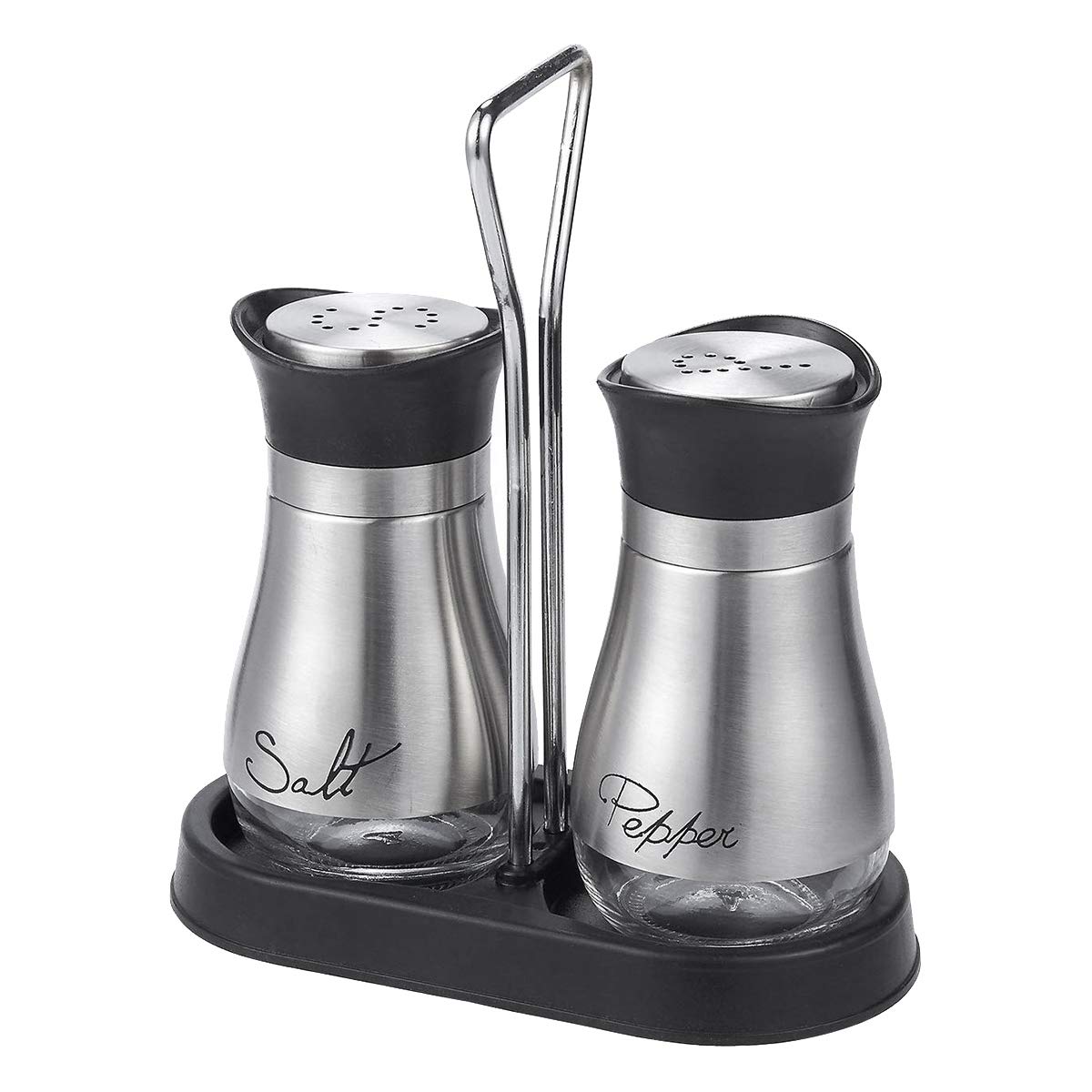 bobotronStainless Steel Salt and Pepper Shaker Set with Glass Base and Stand - 4 x 6 x 2in, 4oz